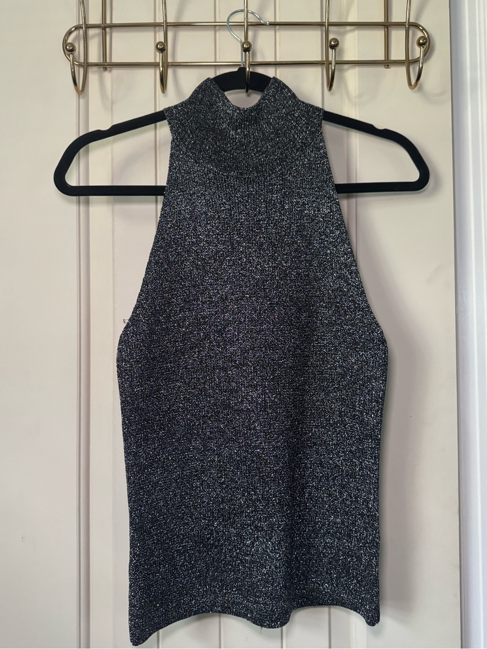 H&M Sparkle Mock Neck Sleeveless Camisole - Black